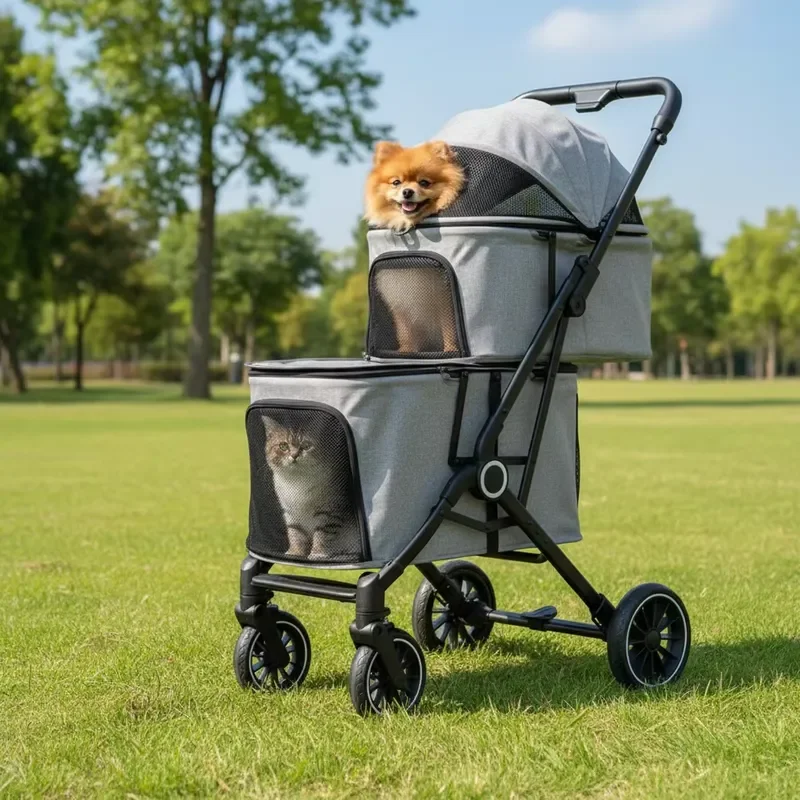 Outdoor Breathable Dog & Cat Carrier Stroller with 360 Rotating Wheel Sturdy Design for Multiple Pets