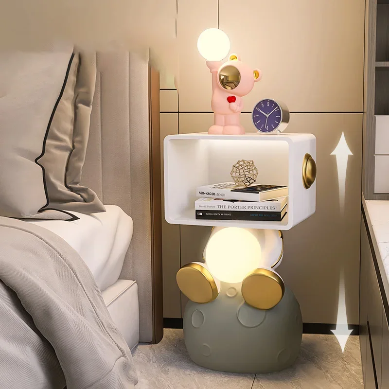 Mesita De noche moderna nórdica con luz Led, mesita De noche blanca para Dormitorio, almacenamiento minimalista, muebles De Dormitorio