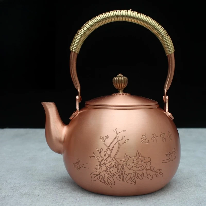 Pure Copper Seamless Tea Kettle, 1.6L Handcrafted Thick Teapot, Coating Free Water Boiler, Traditional Healthy Kung Fu Tea Set