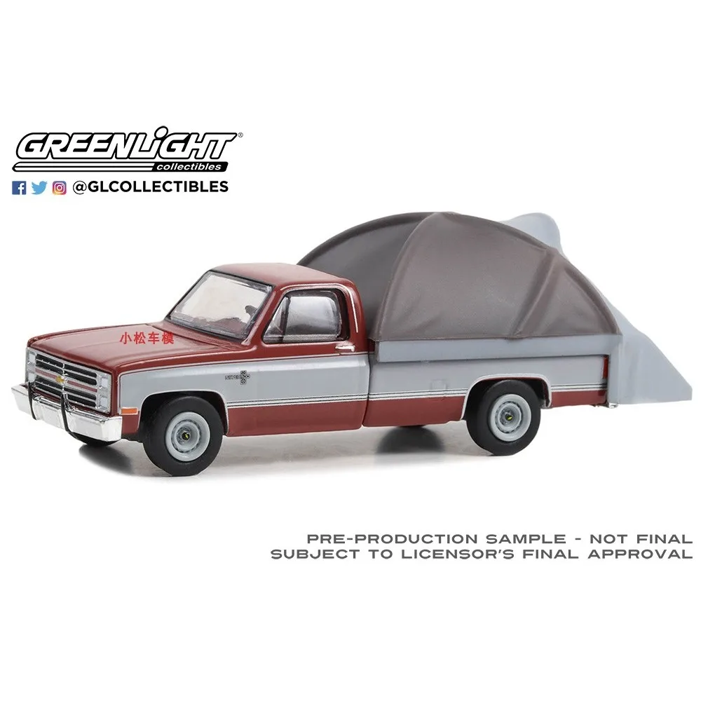 

1:64 1983 Chevrolet C20 Silverado - Red and Silver Metal with Truck Bed Tent Advanced Car Model Collectibles