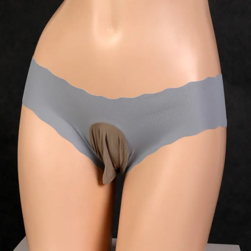 Men's Ice Silk Underwear Mens Sissy Pouch Panties Low Waist See-Through Underpants Gays Imitates Lingerie Sheer Briefs