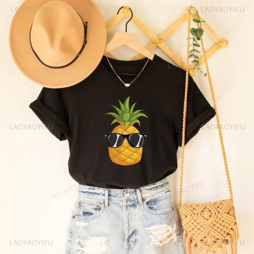 Pineapple Fruit Tops Tee Shirt An Interesting and Cute Cartoon Pattern of A Pineapple Wearing Sunglasses  Printed T Shirt Tops