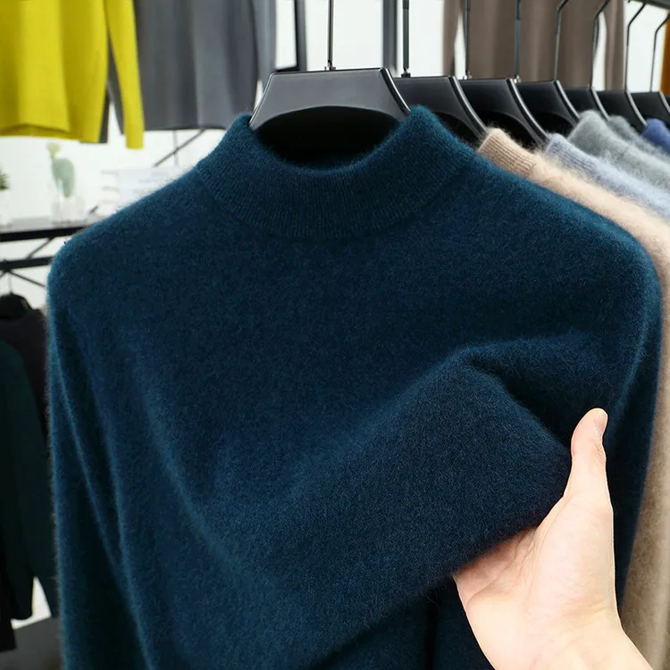 

Winter Knitted Sweater Loose Commuter Sle f High Collar Men's Faion Ciscape Thiened Long Sve Color Crew Ne