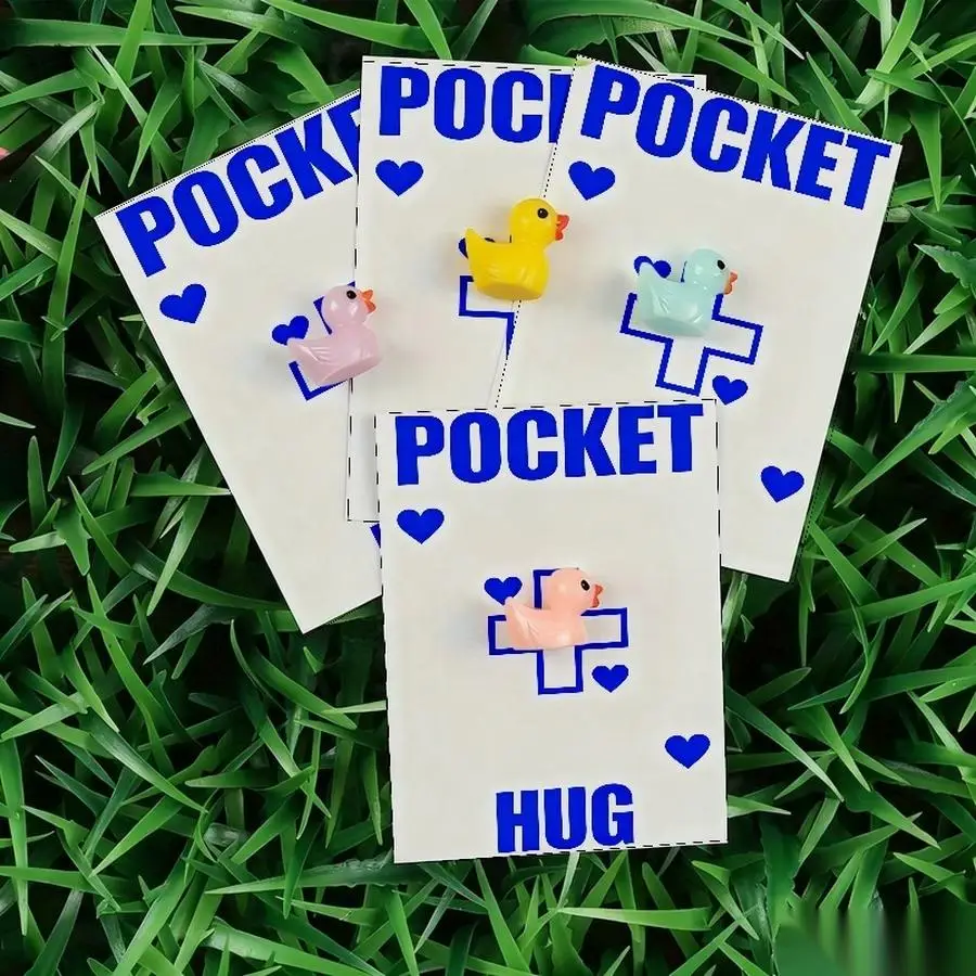 1/5/10/20/50/100pcs  Lucky Duck Pocket Hugs - Fantasy Theme Resin Charms with Inspirational Messages, Assorted Colors, Includes