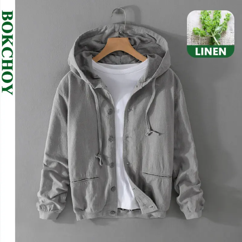 Spring and Autumn New Breathable Casual Linen Hoodies Jacket for Men Loose Simple Fashion Cotton Linen Men Clothing FY201