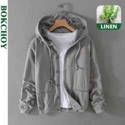 Sudadera con capucha de lino para hombre, chaqueta informal transpirable, holgada, sencilla, de algodón y lino, a la moda, novedad de primavera y otoño, FY201