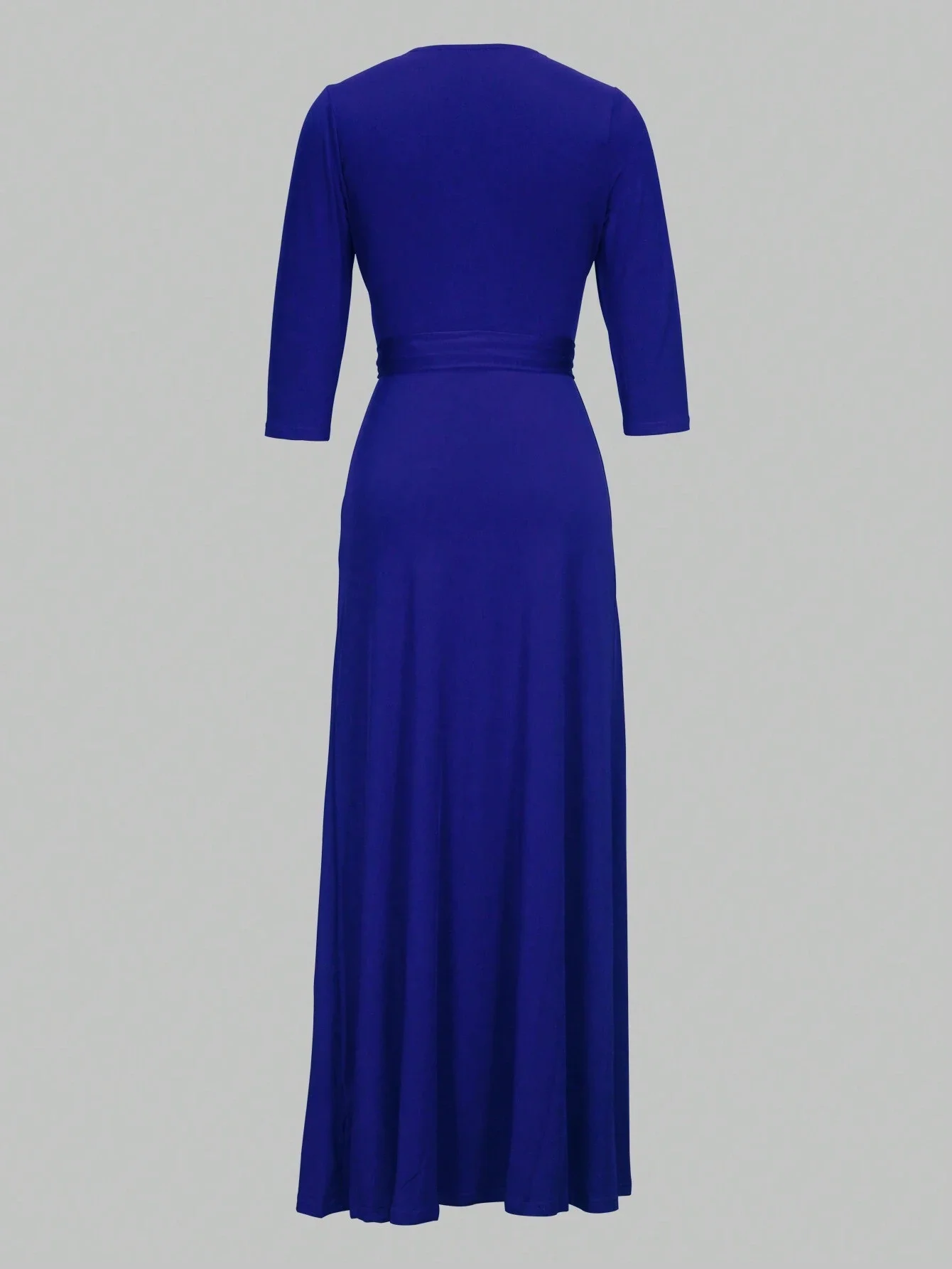 

Женское королевское синее платье-халат с V-образным вырезом и поясом на талии для элегантных мероприятий