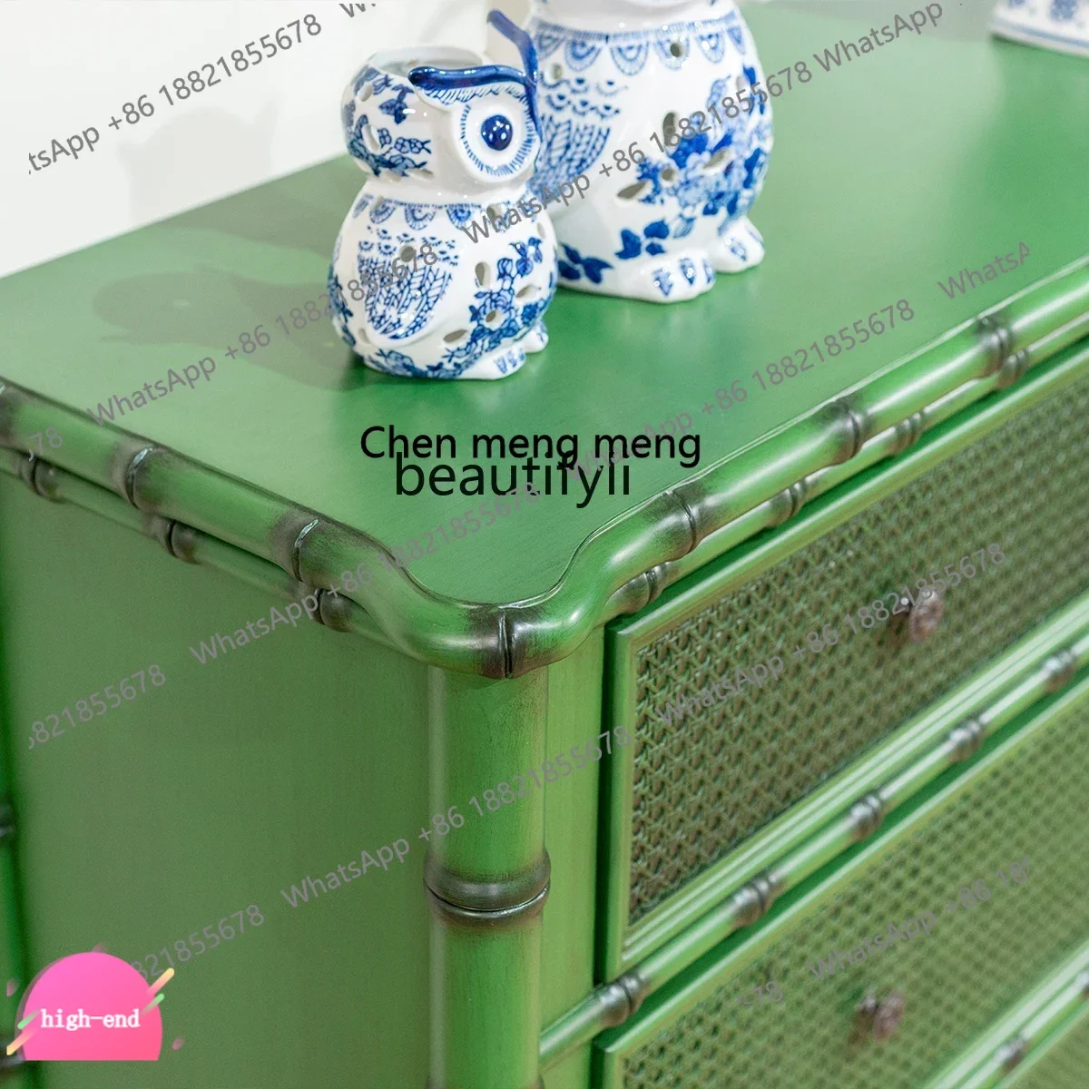 ss 8617 Bucket cabinet retro style entrance bamboo joint four pumping large capacity storage household decoration cabinet  AB