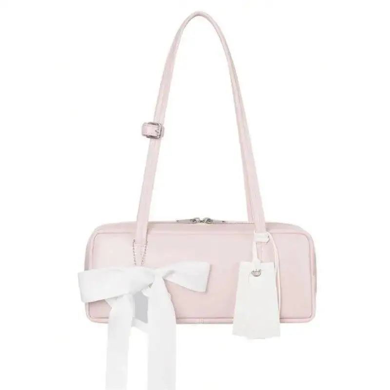 Japanese Style Sweet Cute Bow Shoulder Bags Women Leather Large Capacity Crossbody Ladies Square Casual Gentle Underarm Bag