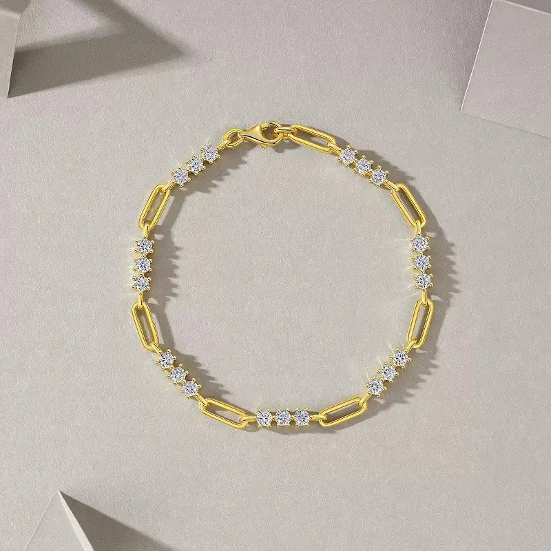 

D Color Moissanite Paperclip Chain Bracelet 925 Sterling Silver Fine Jewelry Bling Diamond Link Bracelets