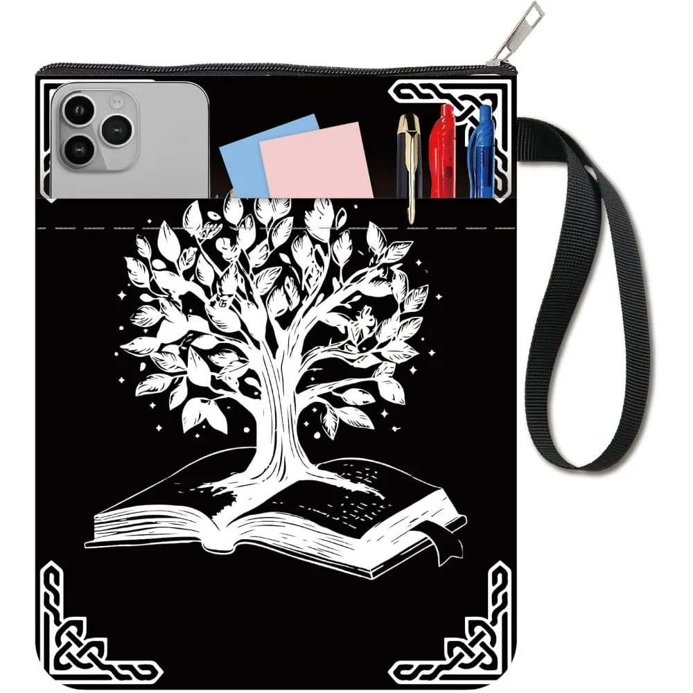 Baum des Lebens Buchhülle mit Reißverschluss, Buchhülle, Tasche, Beutelschutz, doppelseitig, waschbar, Stoff, Hardcover, Lesen