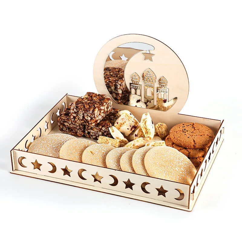 2022 New Eid Al-Adha Wooden Dessert Tray Eid Ramadan Dessert Plate Creative Table Decoration Wooden Snack Tray