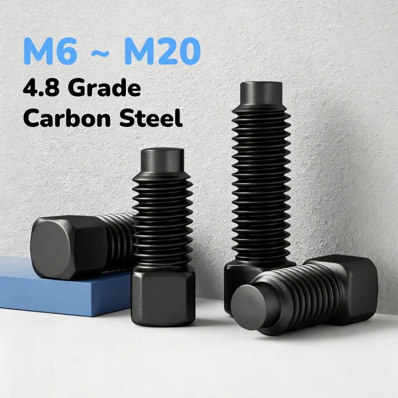 4.8 Grade Carbon Steel Tool Holder Convex End Set Screw M6 ~ M20 Black Square Head Set Bolts