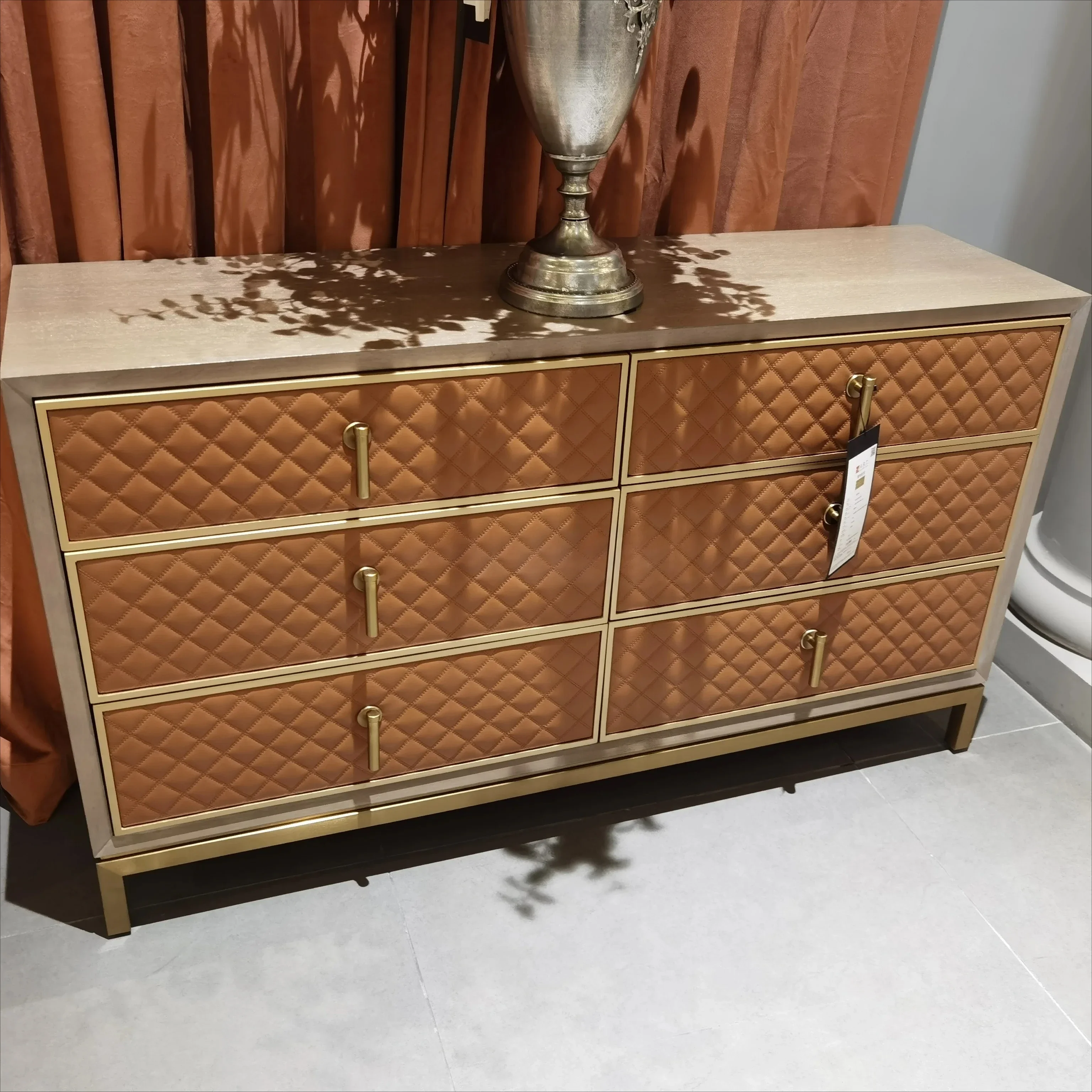 New American light luxury solid wood metal bucket cabinet solid wood bucket cabinet