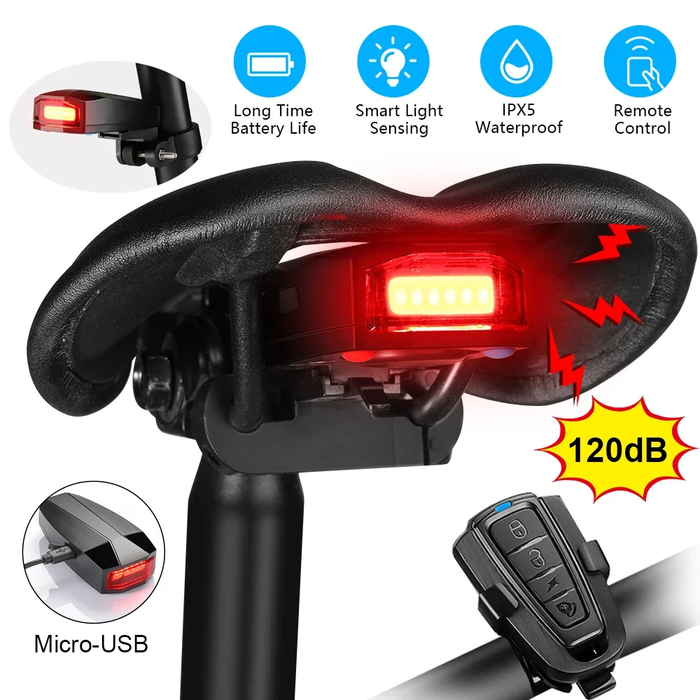 New Bicycle Burglar Alarm Taillight Smart Brake Sensing Wireless Waterproof Remote Control USB Charge Bike Rear Light Horn