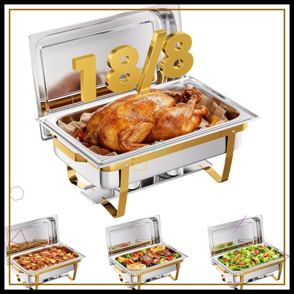 

4 Pack Stackable Stainless Steel Chafing Dishes 9QT Buffet Food Warmer for Parties Catering