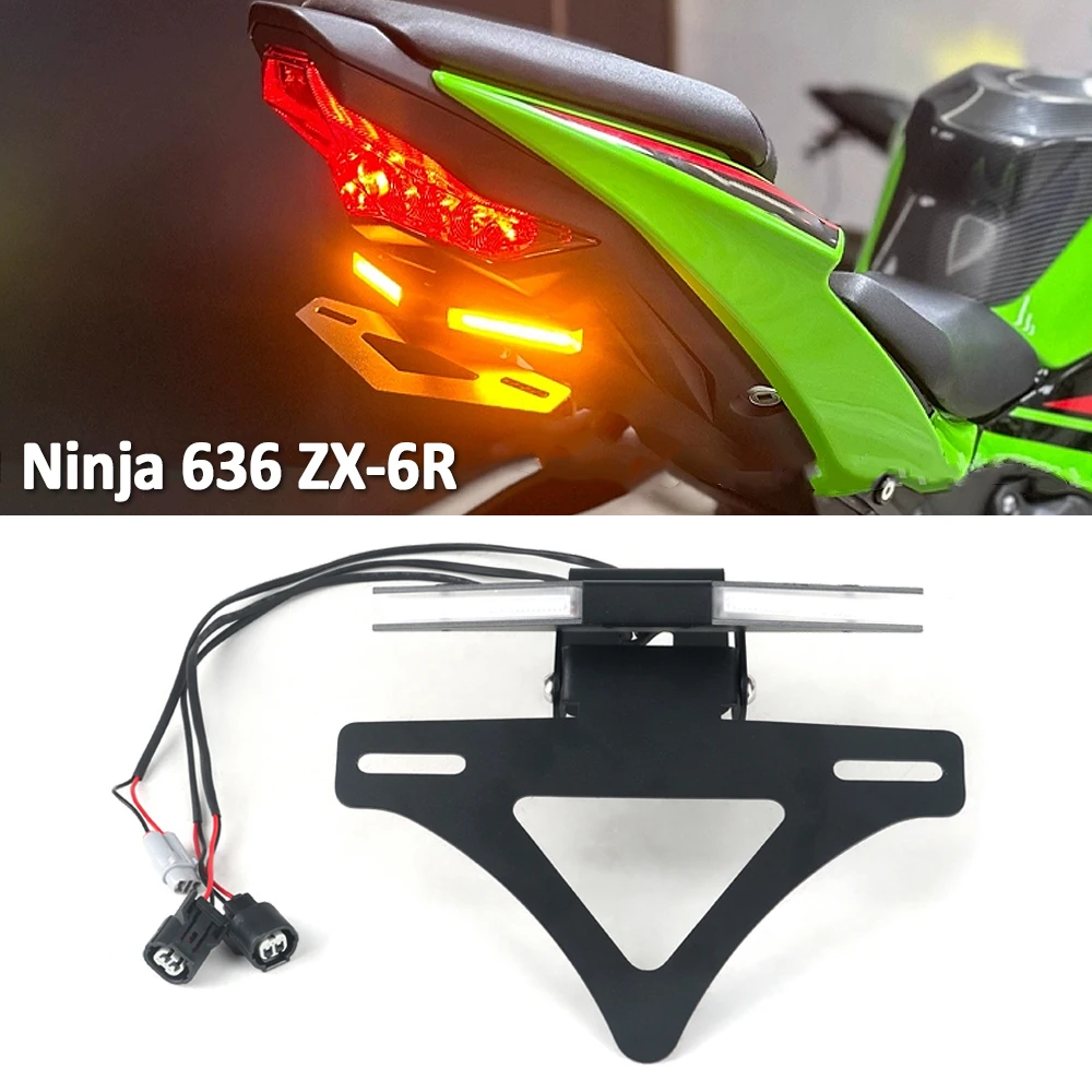 

Motorcycles Foldable Tail Tidy License Plate Holder Turn Signal Lights For KAWASAKI NINJA 636 ZX 6R ZX6R ZX-6R 636 2024 2025