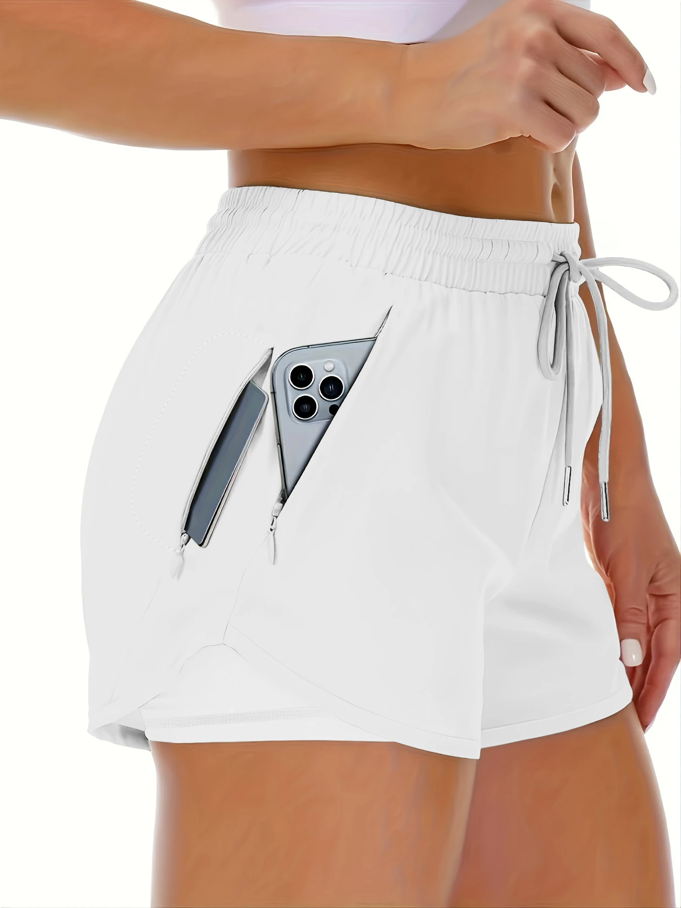 Dames atletische shorts, hardlopen, yoga, tweedelig ontwerp, anti-blootstelling shorts, fitness, elastische, afslankende leggings