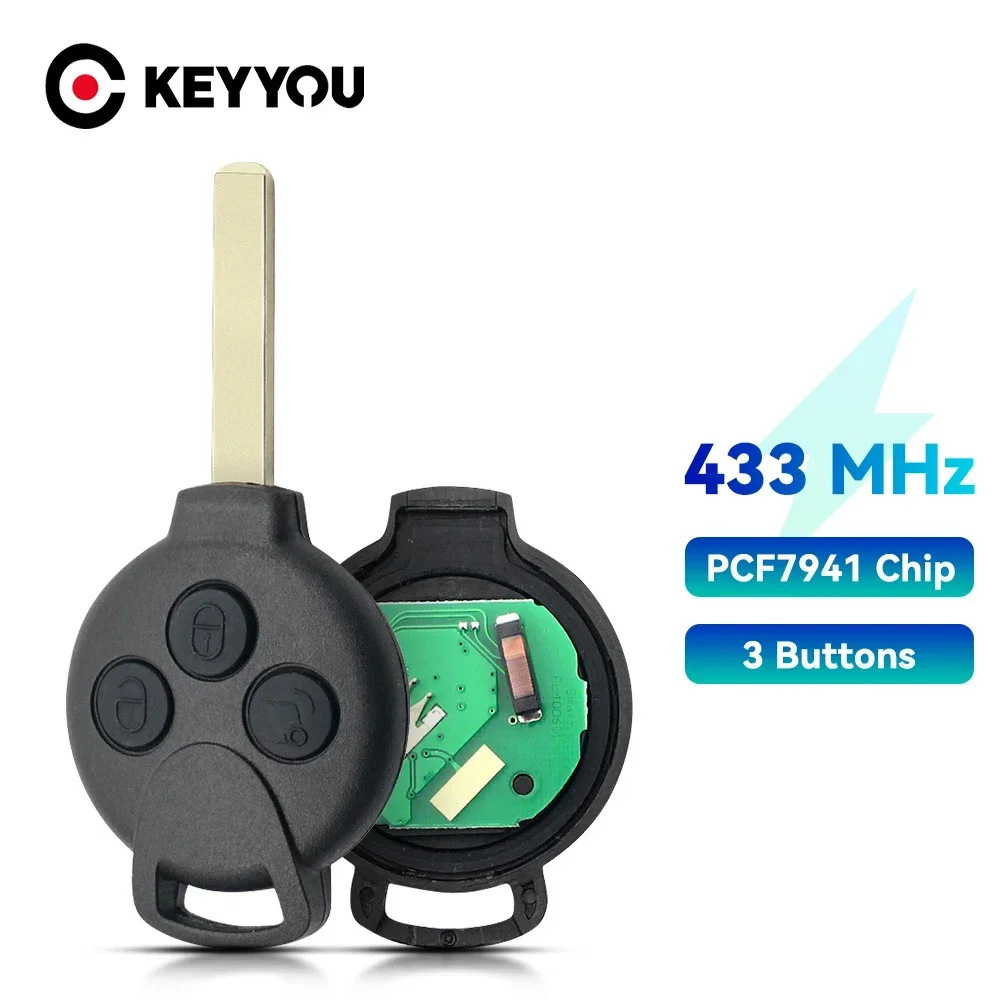 

KEYYOU 3 Buttons Car Remote Smart Key 433Mhz 7941 Chip For Mercedes Benz Smart Fortwo 451 2007 2008 2009 2010 2011 2012 2013