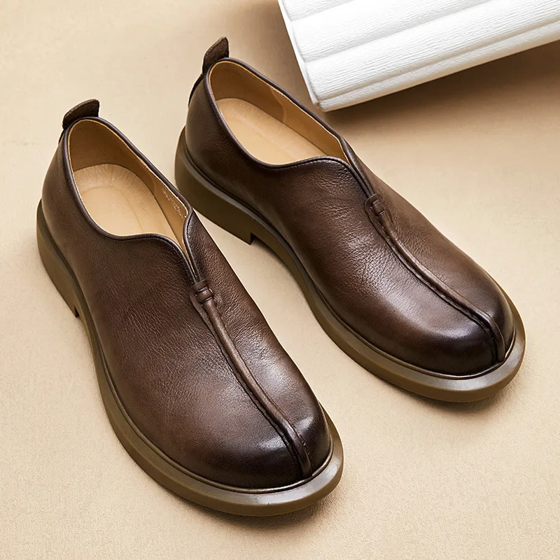 Vintage Mens Casual Business Shoes Luxury Genuine Leather Quality Handmade Comfortable Outdoor Driving Office Loafers Shoes Man