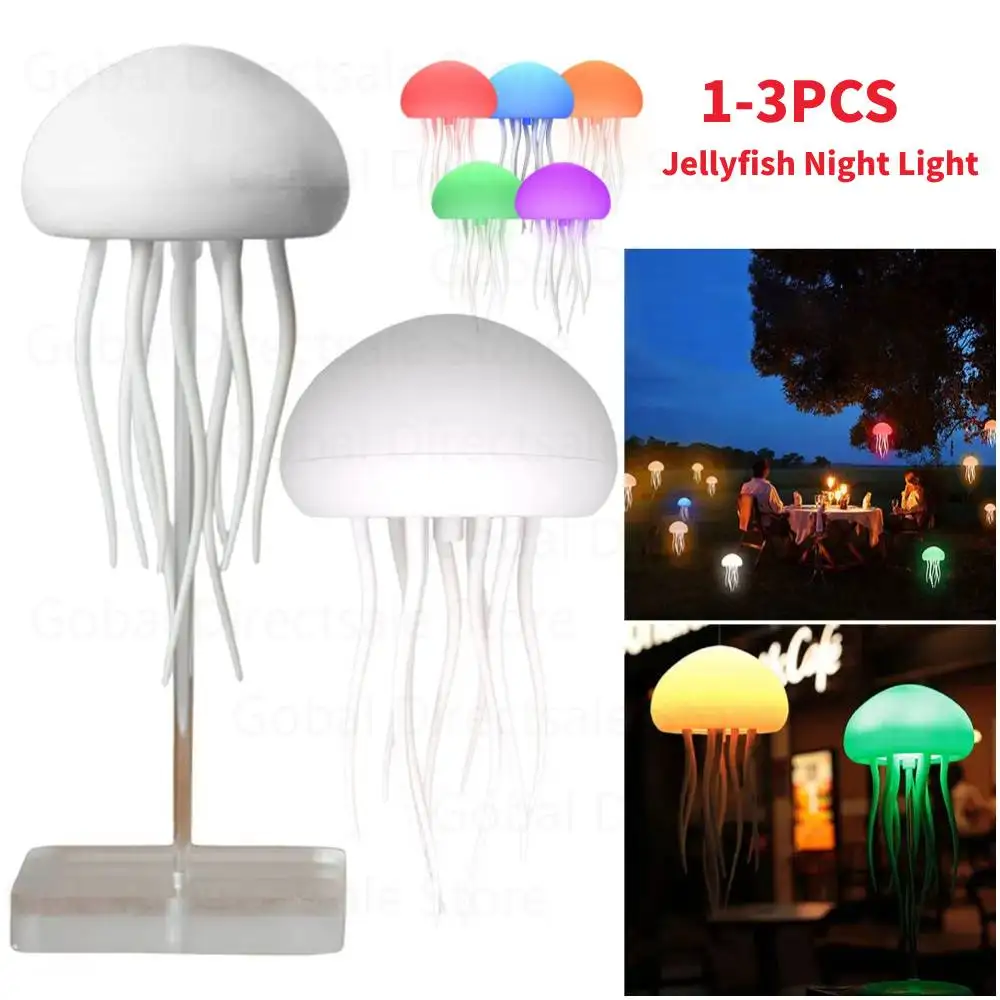 3PCS Cartoon Dancing Jellyfish Night Light RGB Gradient Cute Jellyfish Bedside Lamp Voice Control Type-C Charging LED Night Lamp