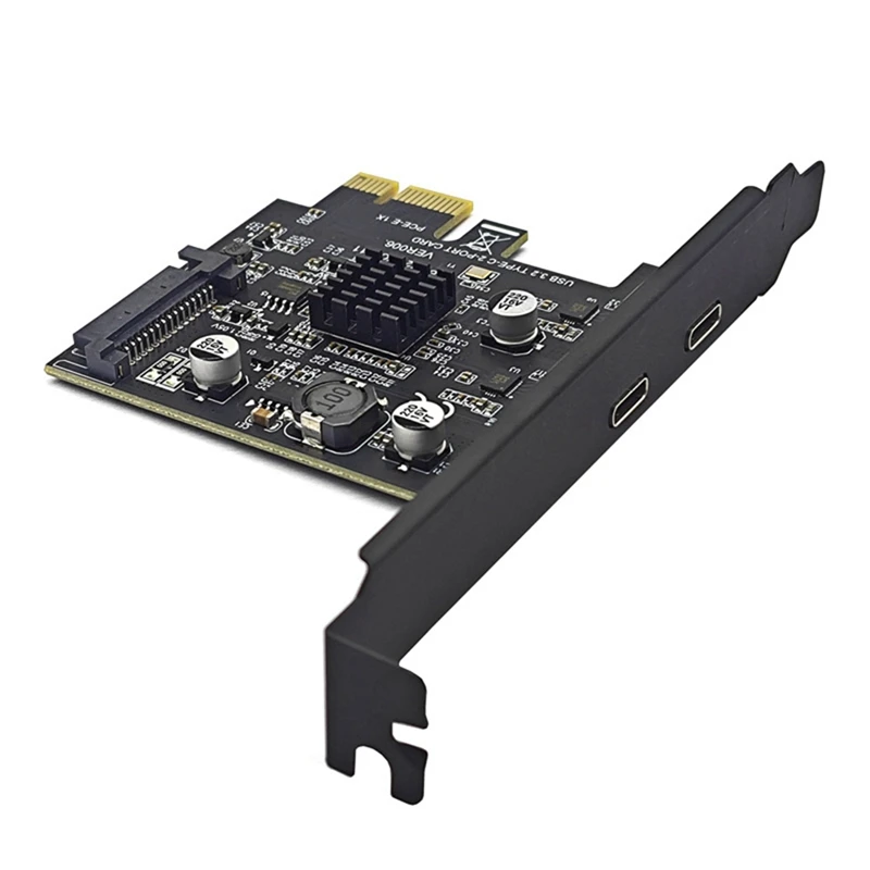 Top-New 2Port TYPE-C PCIE Card PCI Express 3.0 X1 To Dual USB-C Expansion Card SATA Power USB3.2 Gen2 10Gbps ASM3142 Chip