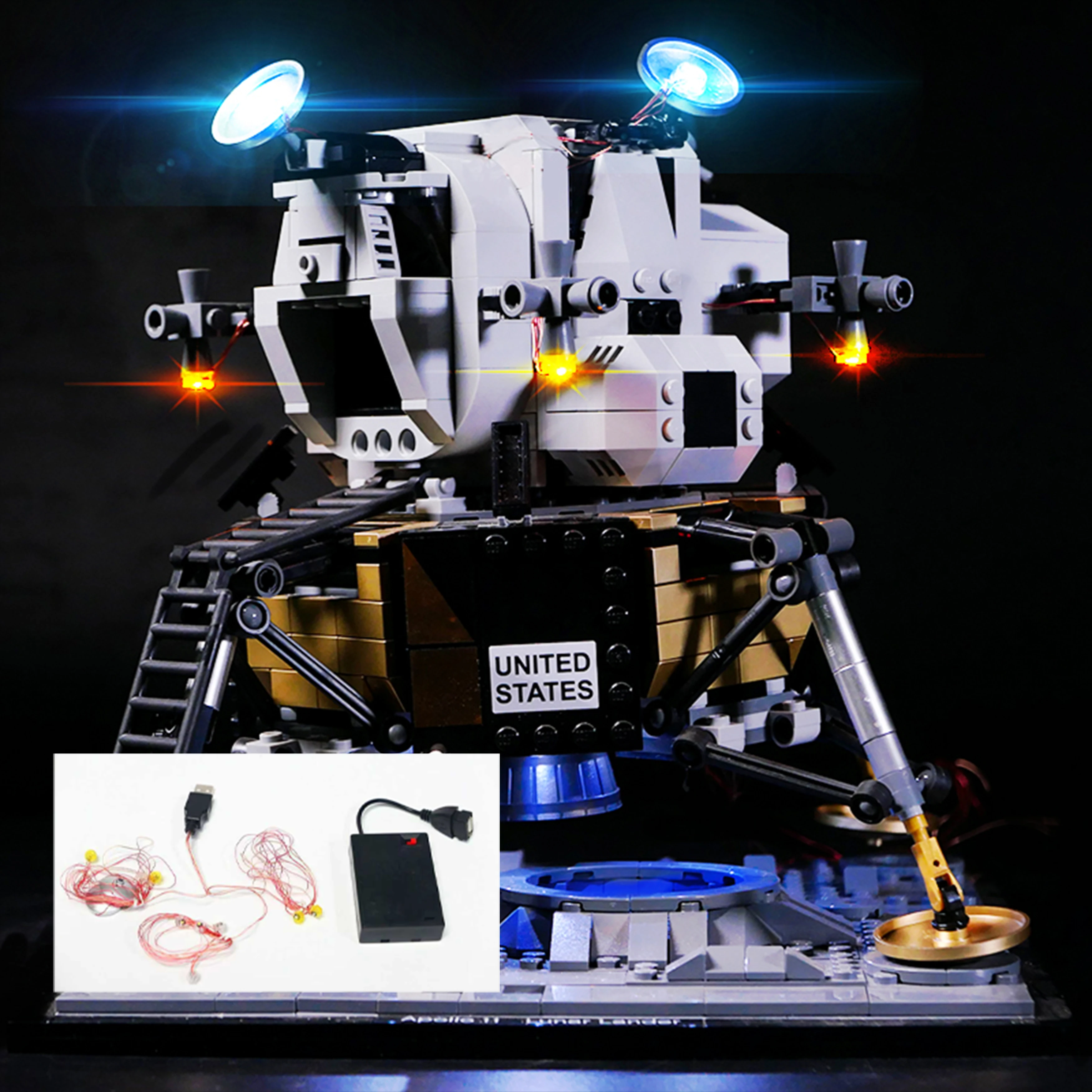 Bloco de construção diy kit de luz led para modelo de módulo lunar com tema espacial 10266, acessórios de iluminação decorativa para coleção