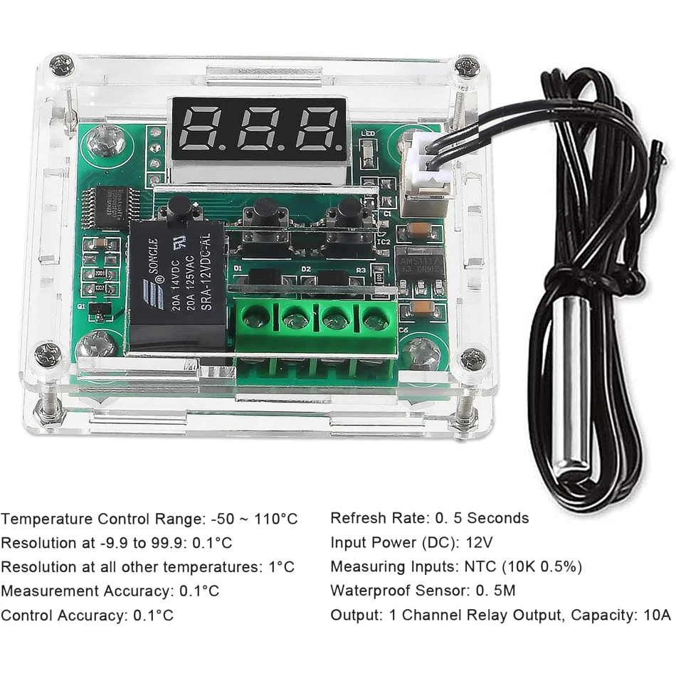 W1209 DC 12V Red/Blue heat cool temp thermostat temperature control switch temperature controller image 4