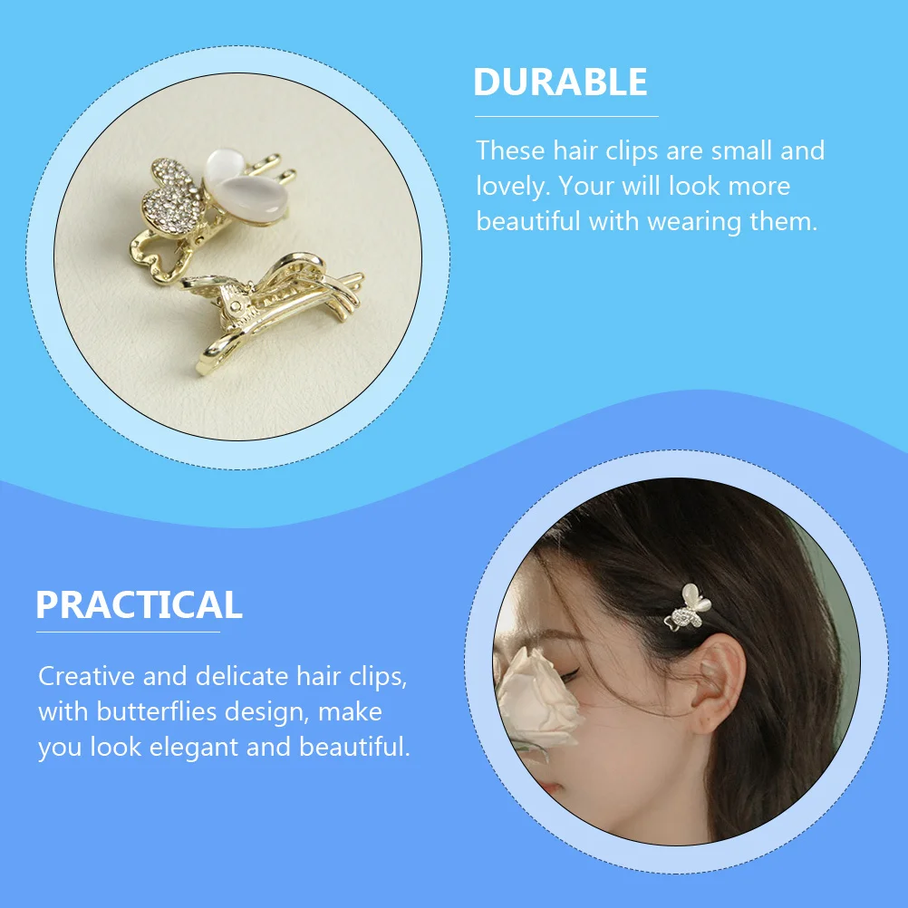 

2Pcs Butterflies Hair Clips Small Opal Claw Clips Bangs Hairpins for Women Girls Hair Accessories Elegant Styling