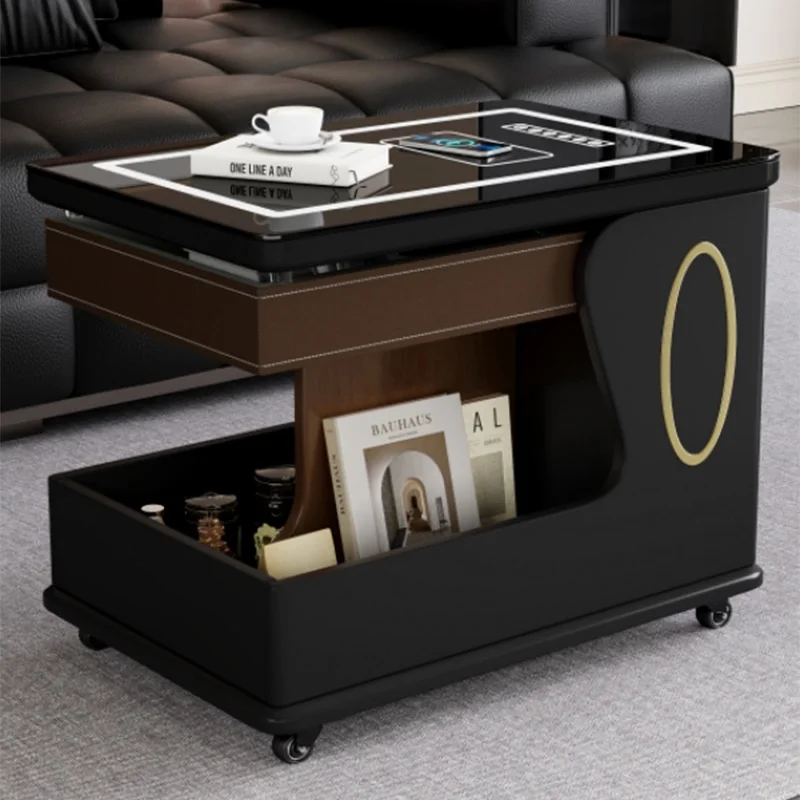 Multifunctional coffee table tempered glass slate smart sofa side table movable lift rotating side cabinet for daily use