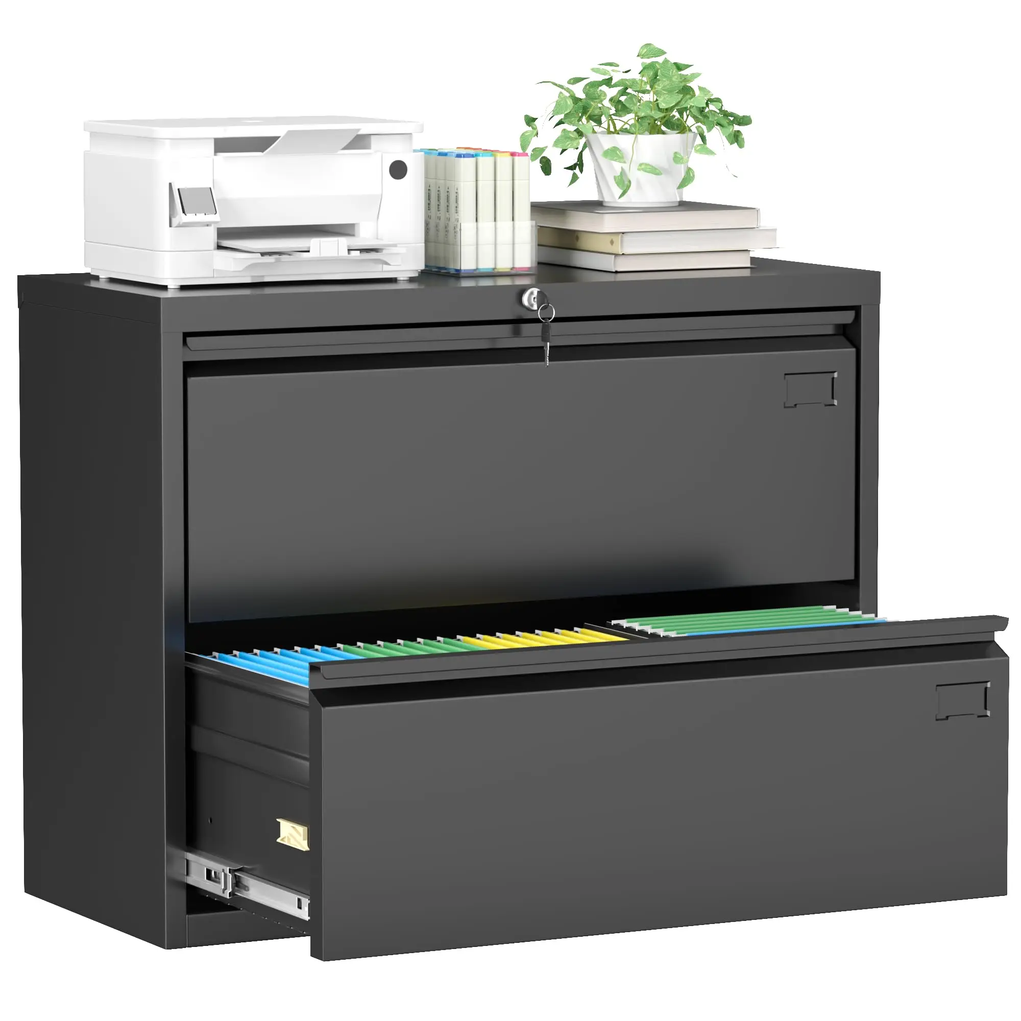 2 Drawer File Cabinet, Metal Filing Cabinet with Lock, Black Lateral File Cabinet for Home Office, Locking File Cabinet