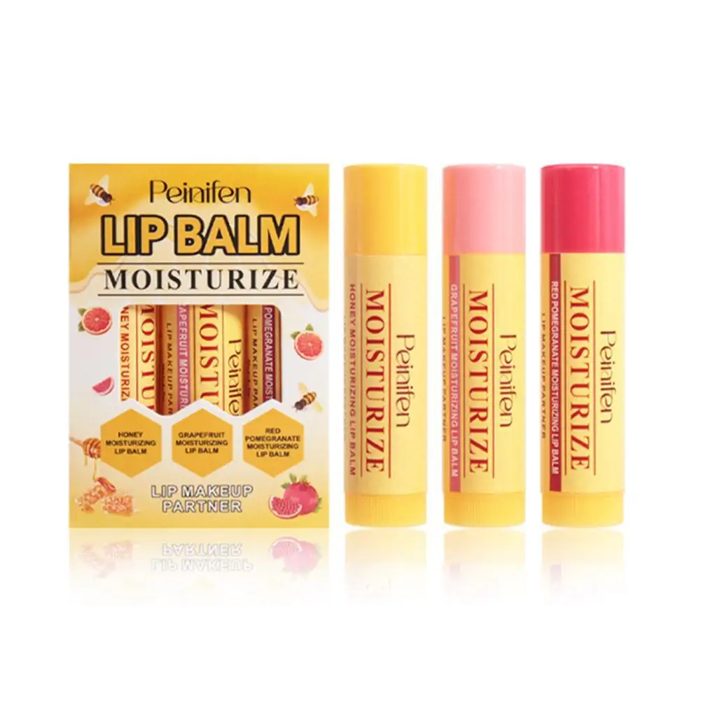 

4.7g x 3pcs Multi Fruit Flavors Moisturizing Hydrating Base Lip Balm Set Makeup Lip Care Daily Care Balm for Women and Men