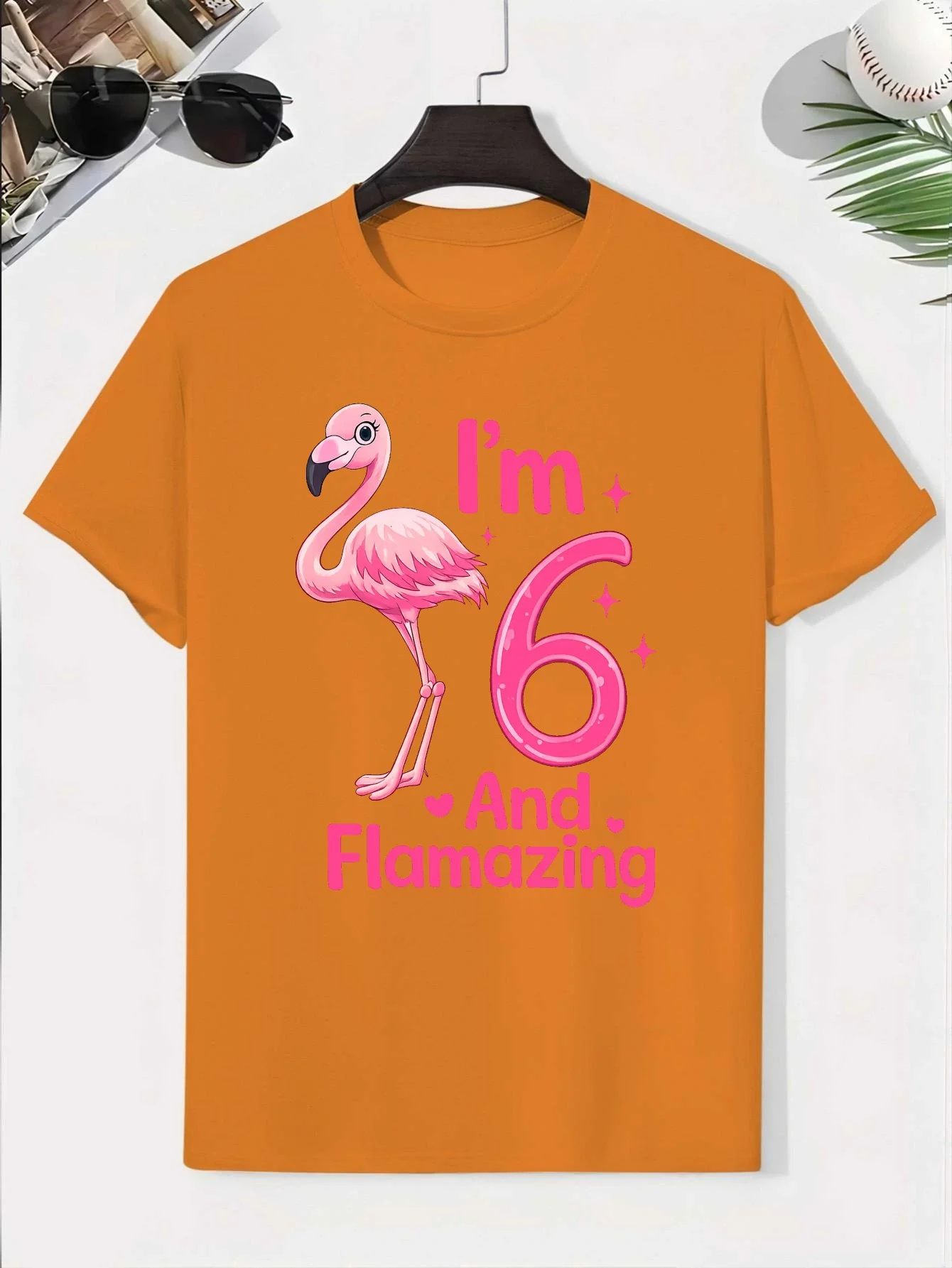 Pink Flamingo Shiny Letter Children's T-shirt Summer Clothing Parent-child Creative T-shirt Casual Comfortable Short Sleeved Top
