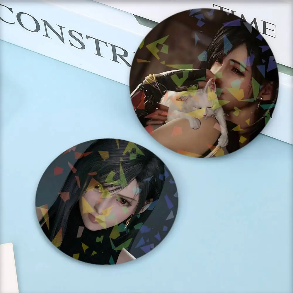 Tifa Lockhart Final Fantasy 7 Round Badge Lapel Pins for Backpacks Briefcase Laser Brooch Clothes Gifts