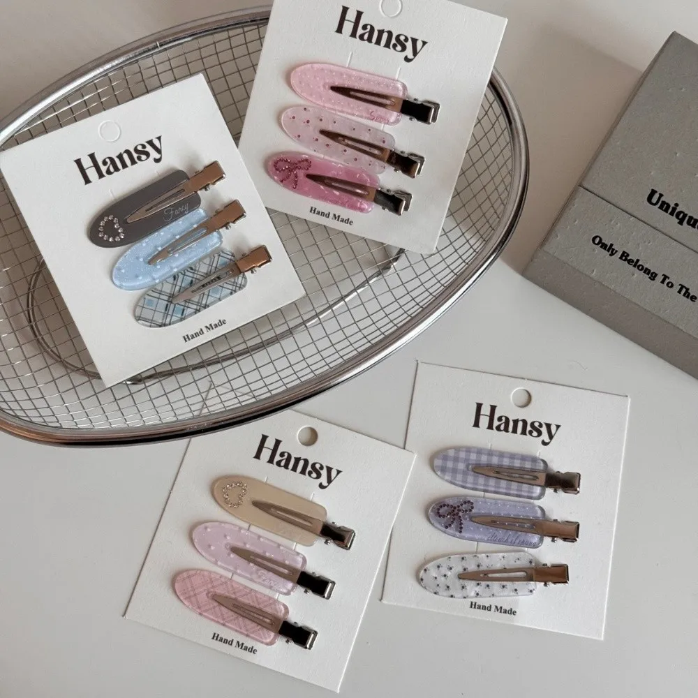 3 Stück Süße Haarspangen ohne Biegung, Nahtlose Strass-Haarnadeln, Niedliche Bedruckte Bunte Seitenpony-Clips, Mädchen-Haaraccessoires – Detail 4