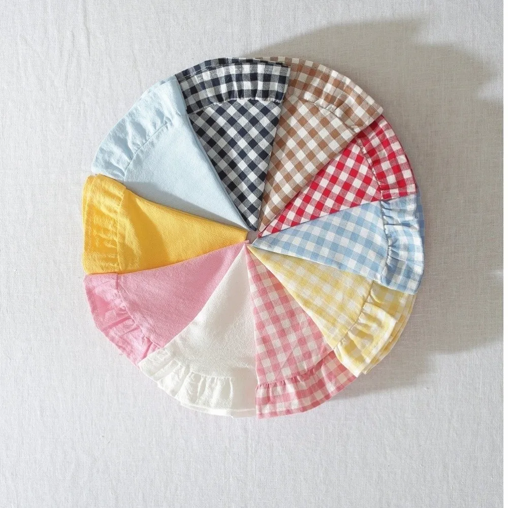 Candy Color Stripe Grid Kitchen Placemat Non-Slip Heat Resistant Heat-Insulated Mat Desk Decor Ruffle Table Mat Wedding