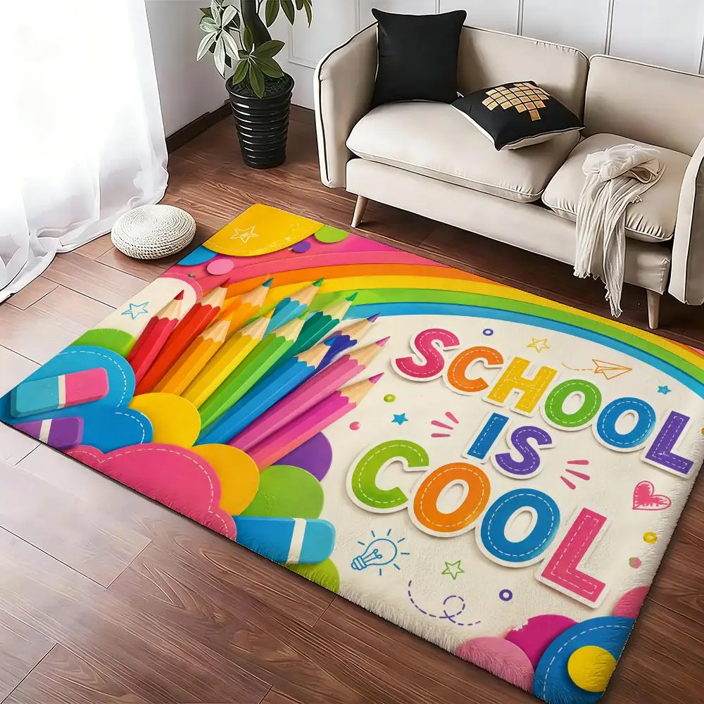 Colored pencils eraser and cut-out stickers Floor Mat Soft Absorbent Non-Slip Bedroom Living Room Door Mat Home Flannel Rugs