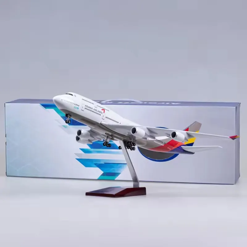 New 1/160 Scale 49cm Airplane B747 Korean ASIANA Airline Model W LED Light Diecast Resin Plane Toy Collection Fans Decoration