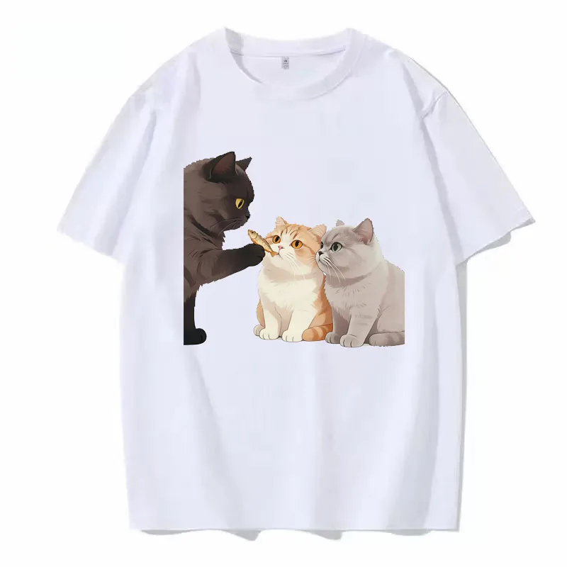لطيف الكرتون القطط طباعة فضفاض تي شيرت المرأة 2026 صيف جديد قصير الأكمام قاعدة تيز موضة عادية س الرقبة تي شيرت الشارع الشهير