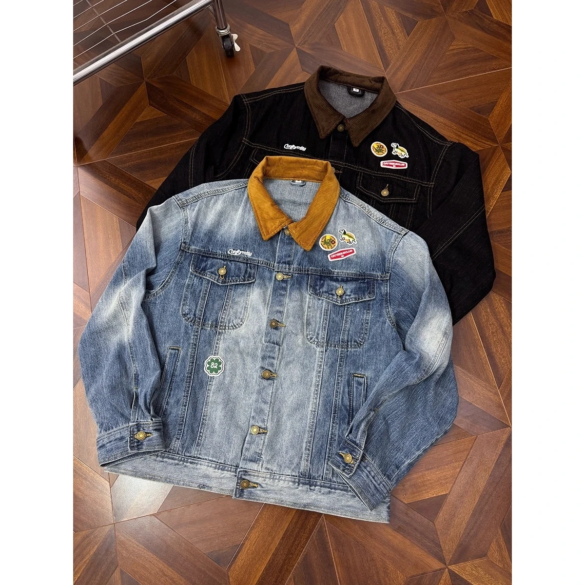 

Waed Denim Jaet Loose Fit Collar Standup ex Youth Faion Embroidered Logo Workwear Cotton Polyester Blend Autumn Out...