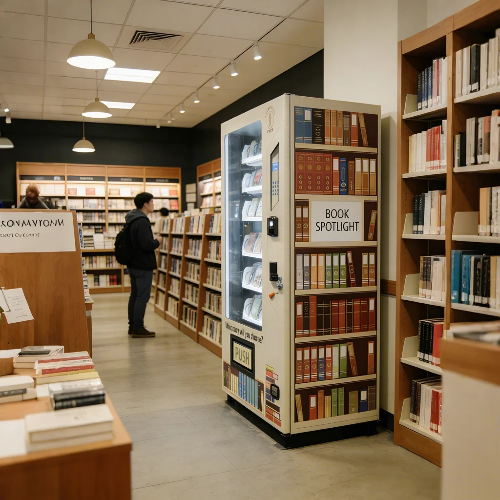 Self-service automated library book vending machine with SDK functionality for school bookstores and cloud platform integration
