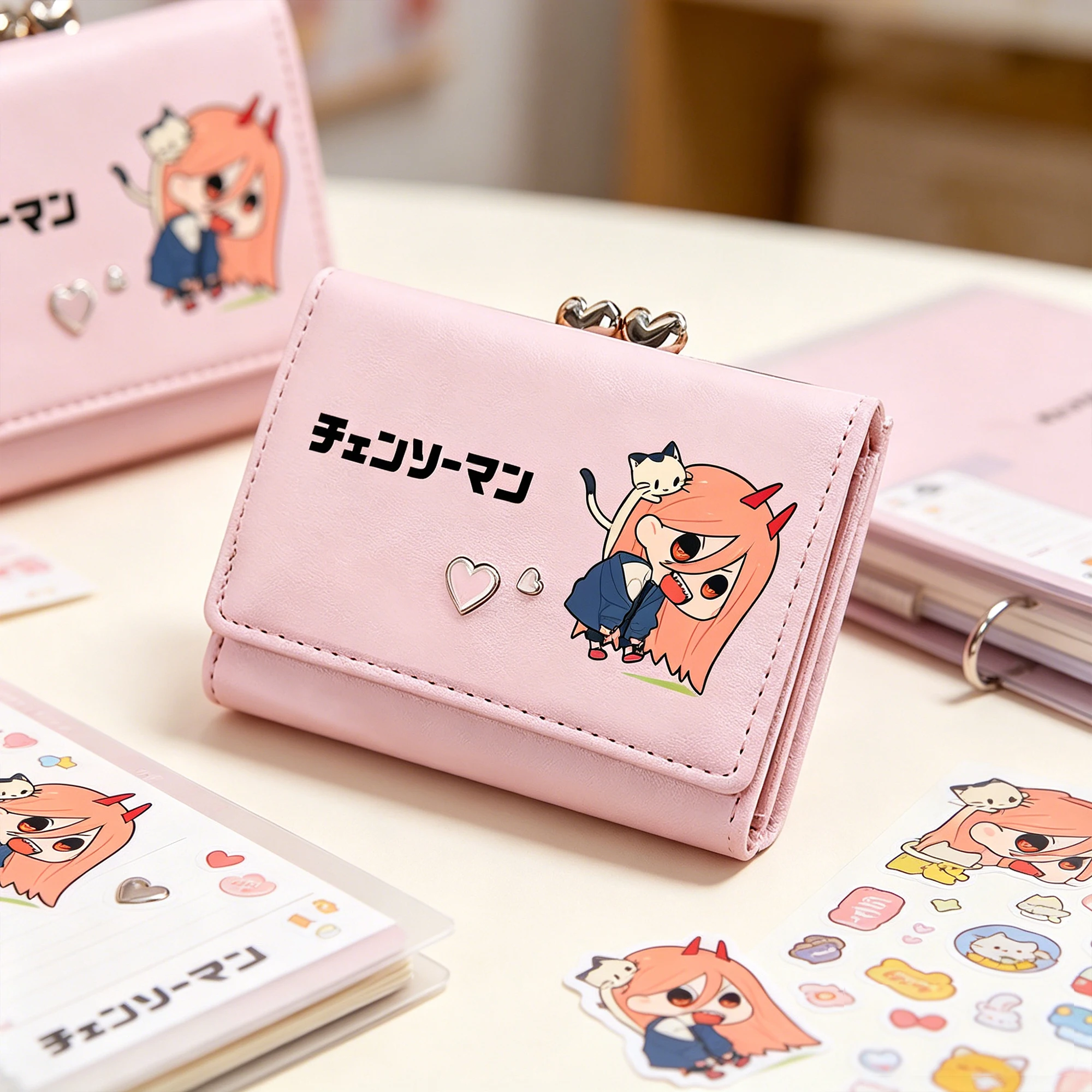 Chainsaw Man Anime Short Wallets Cute ID Card Holders Women Mini Coins Leather  Purses Kawaii Money Bag Girls Small Clutch Bags