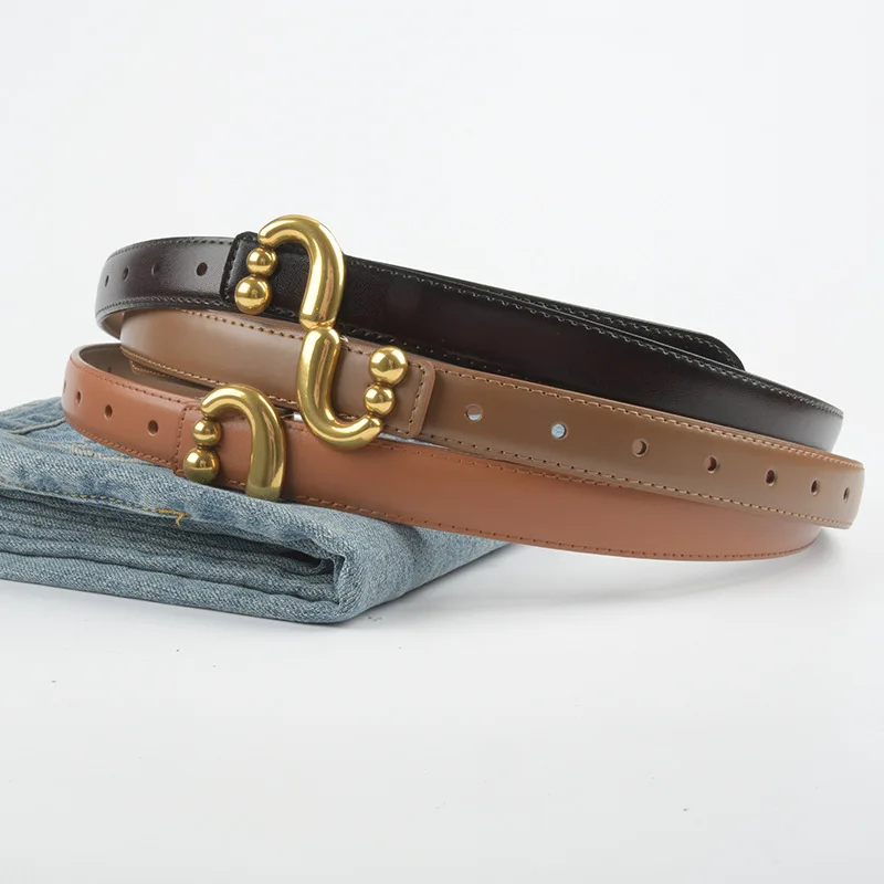 

2023 New Genuine Leather Women's Belt Simple and Versatile Retro Belt with Jeans Casual Pants Luxury Decorative Belt