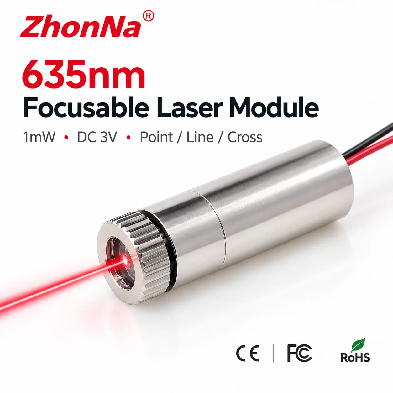 ZhonNa 635nm 1mW Red Fiber Laser Module Dot Line Cross 3V Focusable Glass Lens Tire Wheel Alignment Positioning Tool Accessories