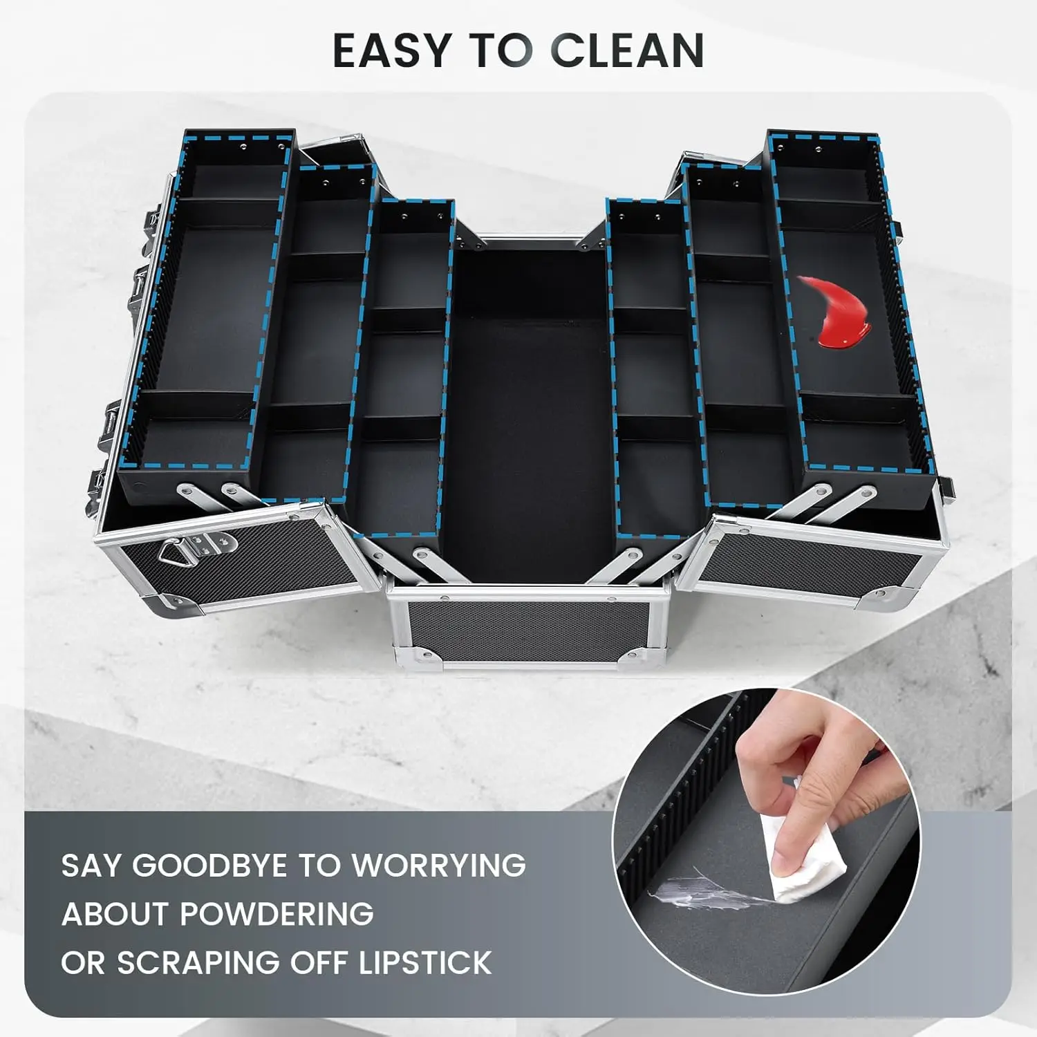 Large Makeup Case Makeup Train Case  Professional Make Up Train Carrying Case 6 Trays Lock Shoulder Strap Hard Vanity Storage