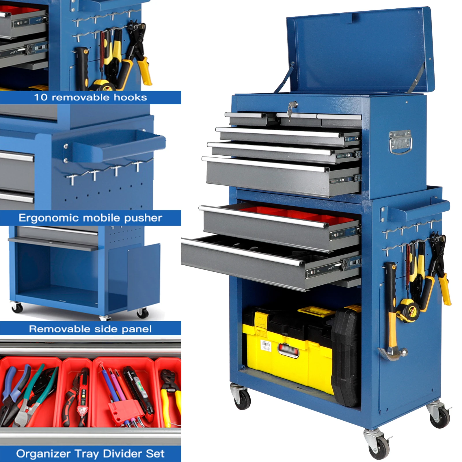 AIRAJ Large 8 Drawers Rolling Tool Chest with Wheels,with Tool Box Organizer Tray Divider,Holds Up to 550 lbs