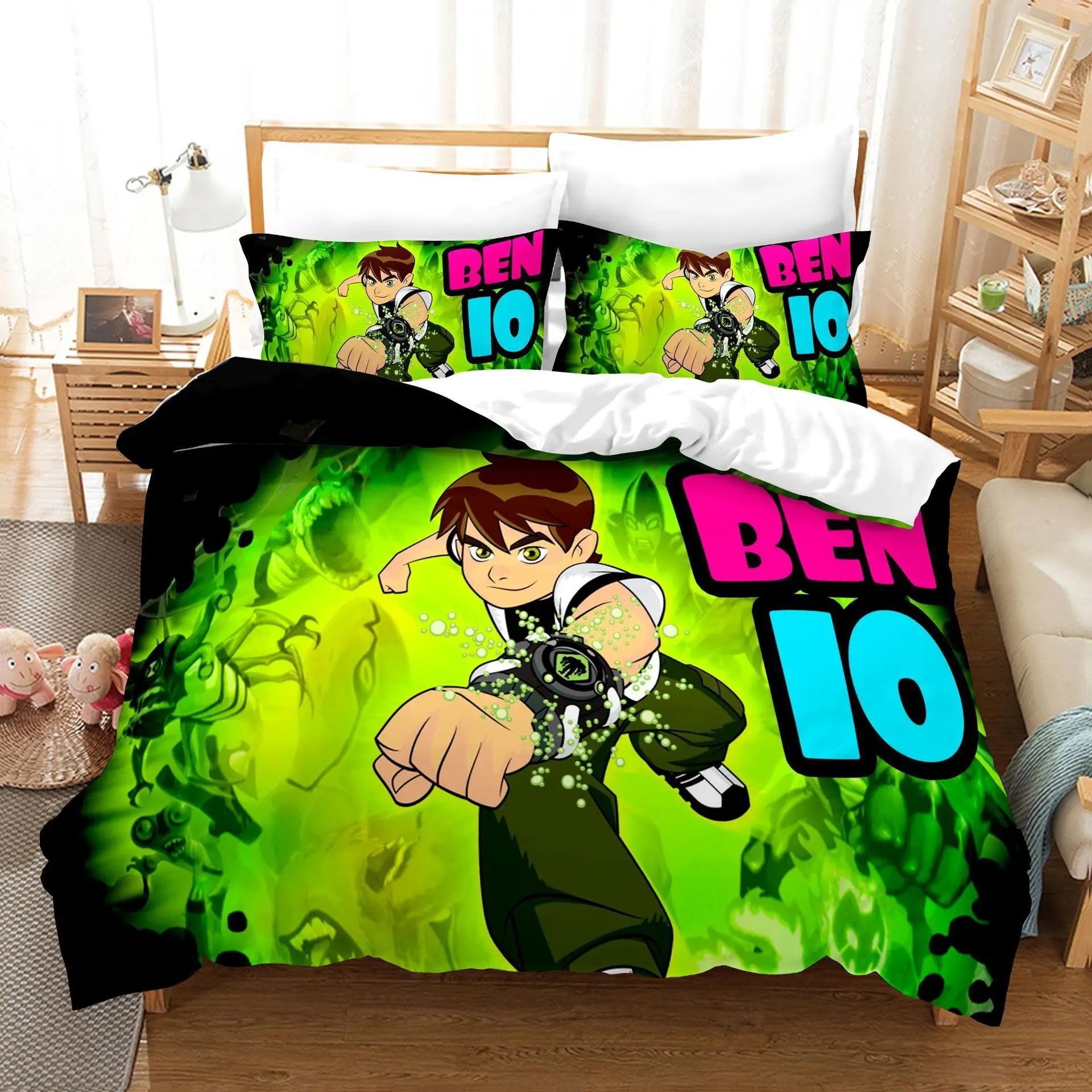 3D Cartoon Ben10 Duvet Cover with Pillow Cover Bedding Set  Single Double Twin Full Queen King Size Bed Set for Bedroom Decor