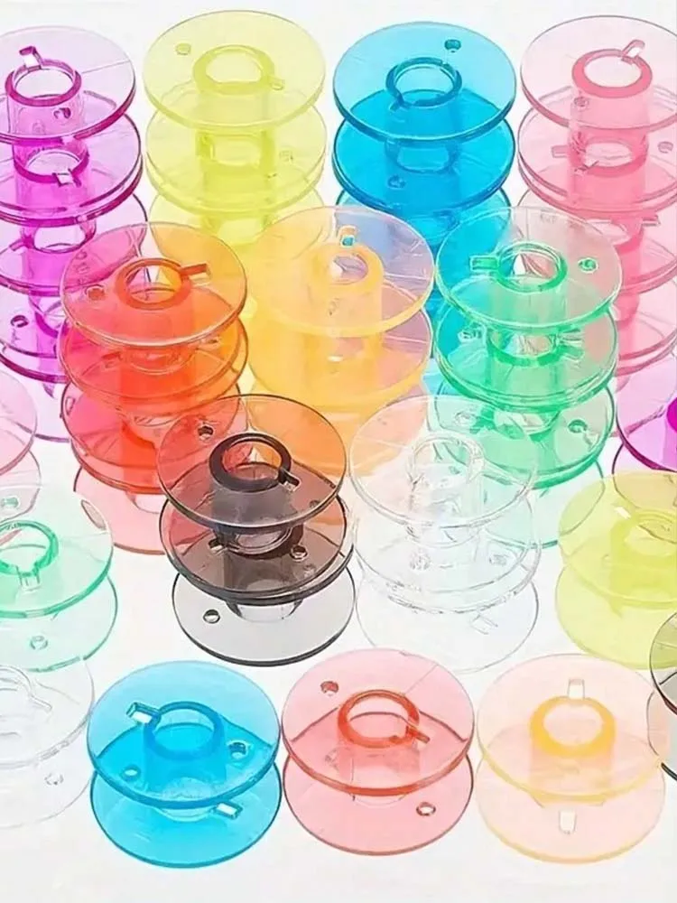 50 unids/lote de carretes de máquina de coser coloridos transparentes de plástico, herramienta de costura para el hogar, bobinas vacías, accesorios para máquinas de coser