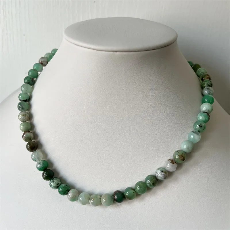 

8MM Green Chrysoprase Necklace Australia Natural Stone Beads Handmade Jade Chain Fashion Women Stainless Steel Collar Jewelry