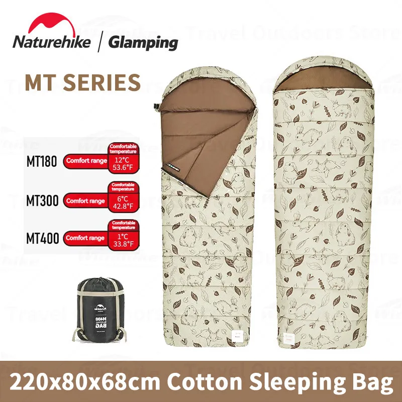 Naturehike Spring Autumn Cotton Sleeping Bag 1-2P Spliceable Envelope Cotton Sleeping Bag 12℃~1℃ Detachable Pillow MT Series